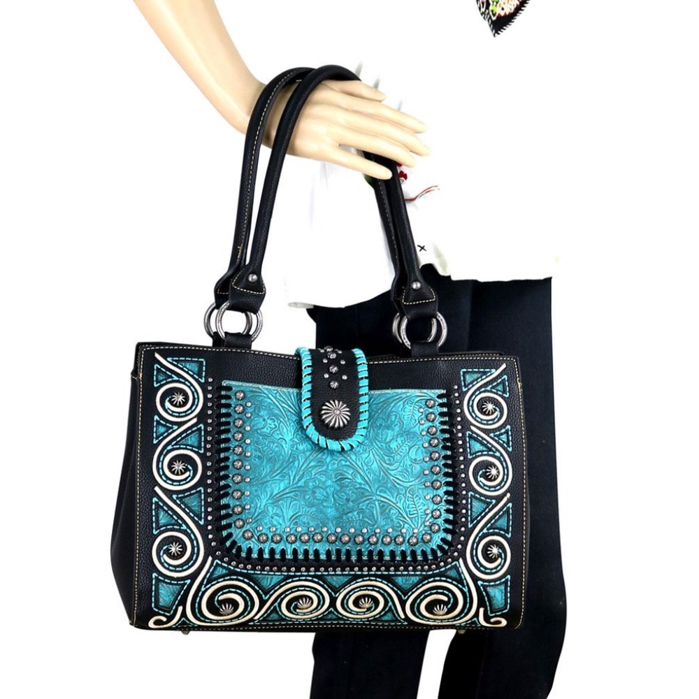 Montana West Tooled Concealed Carry Satchel Black - Picture 1 of 7
